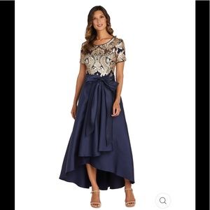 NWT,R&M Richards High Low Midi Dress, Cap Sleeve Power Mesh Top with Tie Waist